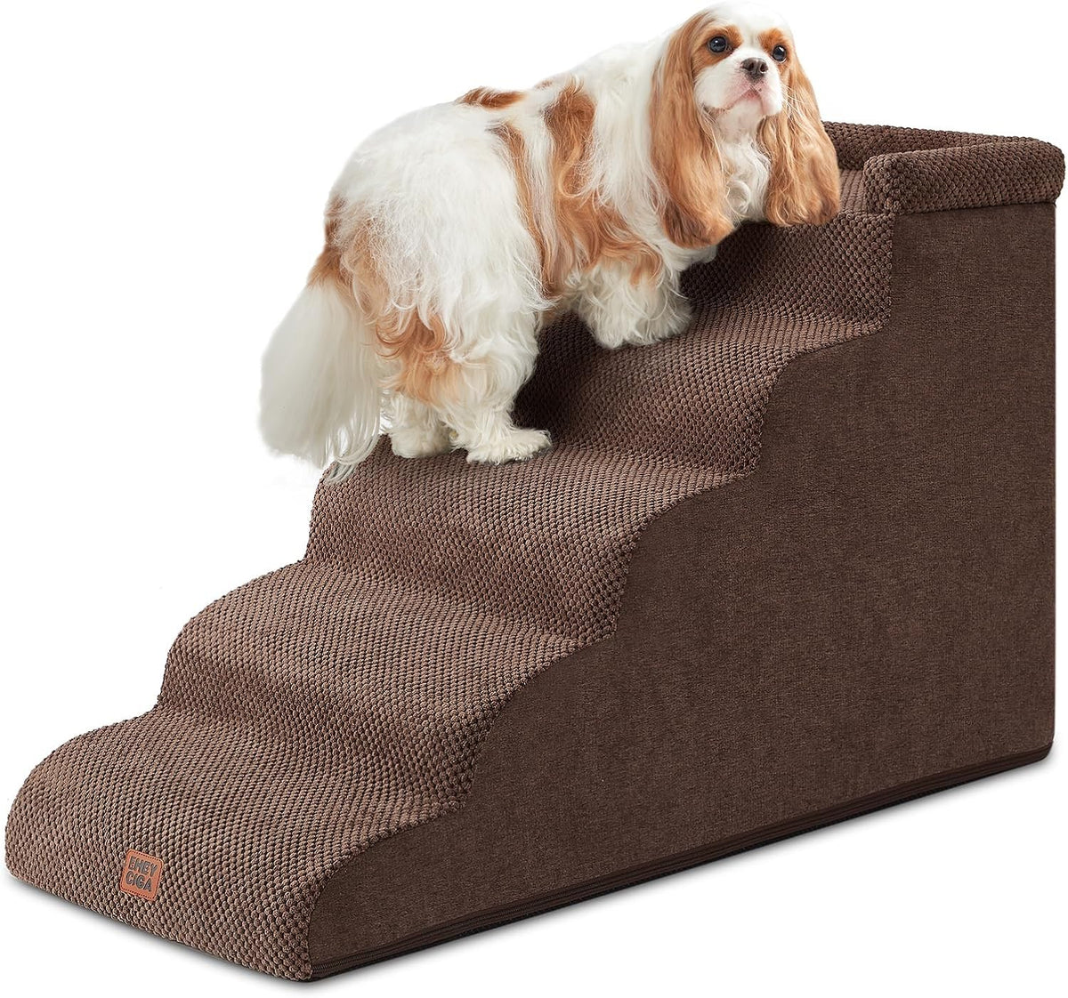 EHEYCIGA 5-Step Curved Dog Stairs for High Beds 20.7" H, Brown