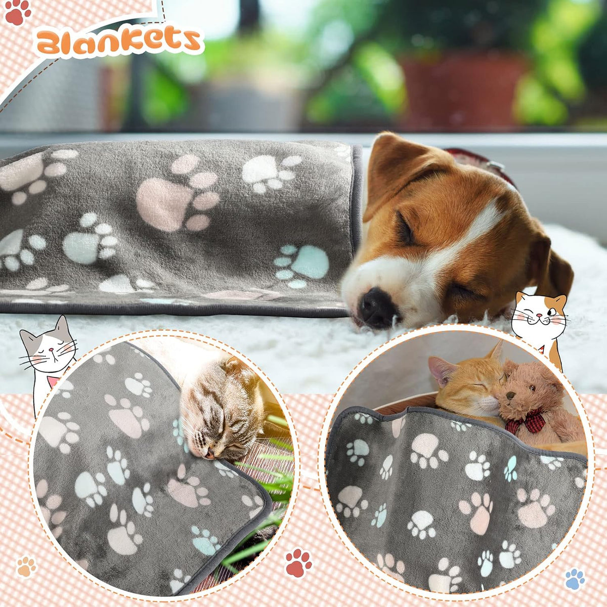 Tatuo 4 Pcs Fleece Dog Blankets for Puppy Cat, Dark Gray, 30 x 20.5 in, Paw