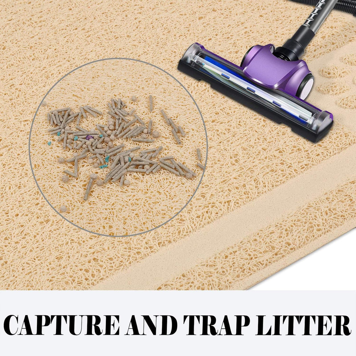 UPSKY Large Cat Litter Mat Trapper 35"×23", Waterproof, Non-Slip, Beige | Large Litter Box Mat, Foldable Trapping Mat, Anti-slip Design, For Cat Litter Boxes and Sensitive Paws, Easy to Clean