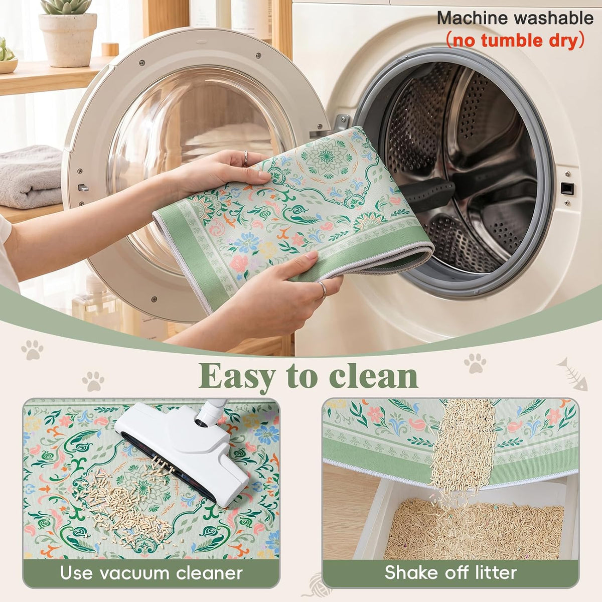 Bienbee Cat Litter Mat, 2 Pack 48" x 36" Machine Washable for Litter Boxes | Cat Litter Rug with Waterproof Backing, Non-Slip Grip and Soft On Kitty Paws to Catch Litter and Protect Floor