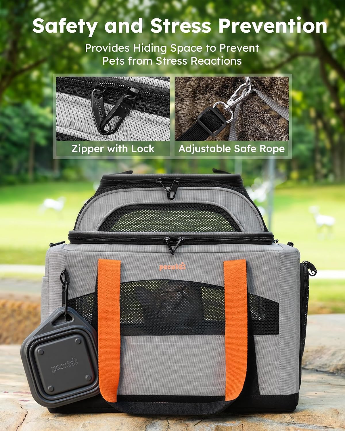 Pecute Cat Carrier,Top Expandable Dog Crate for Travel, Grey