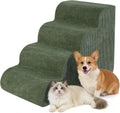 Dog Stairs for Small Dogs 18" H, 4-Step Dog Ramp for Aged and Injured Dogs, Foam Pet Stairs for Cats to Get on Bed, Couch or Chair, Non-Slip, Steady, Washable Cover, Green
