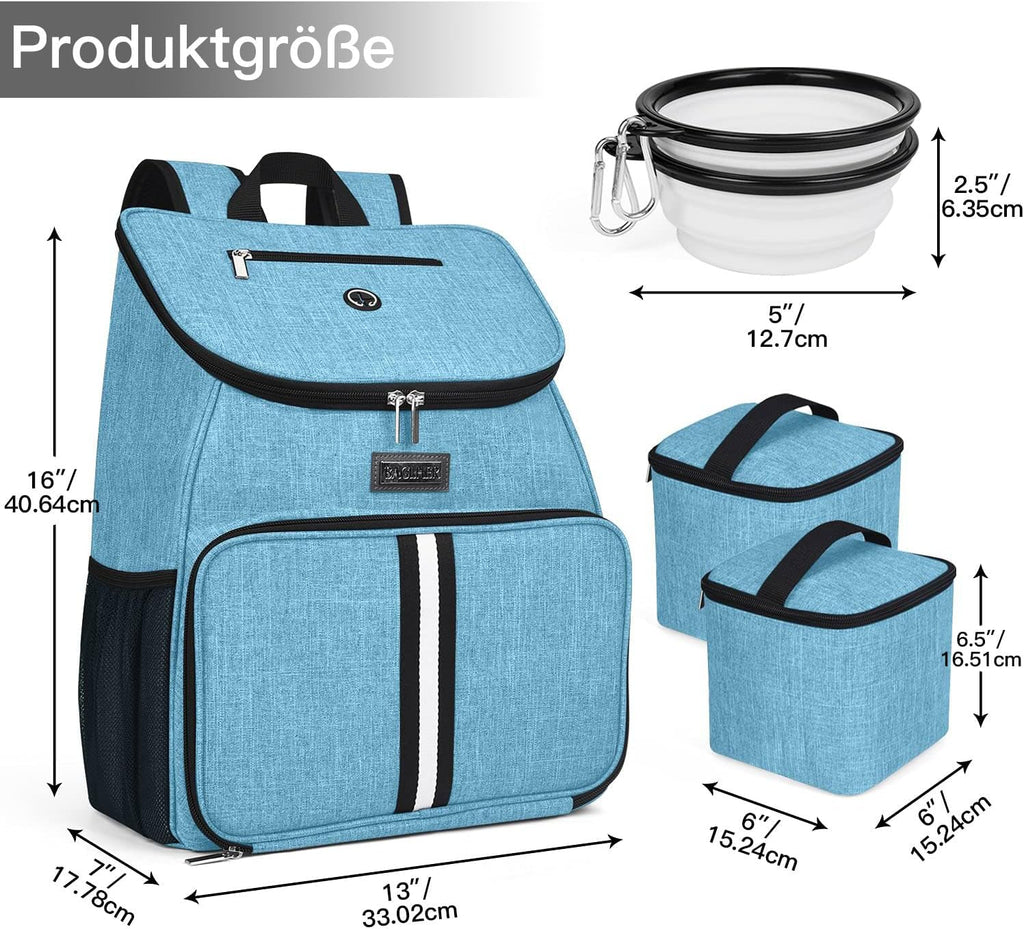 BAGLHER丨Dog Travel Bag, Airline Approved Pet Supplies Backpack, Dog Travel Backpack with 2 Silicone Collapsible Bowls and 2 Food Baskets