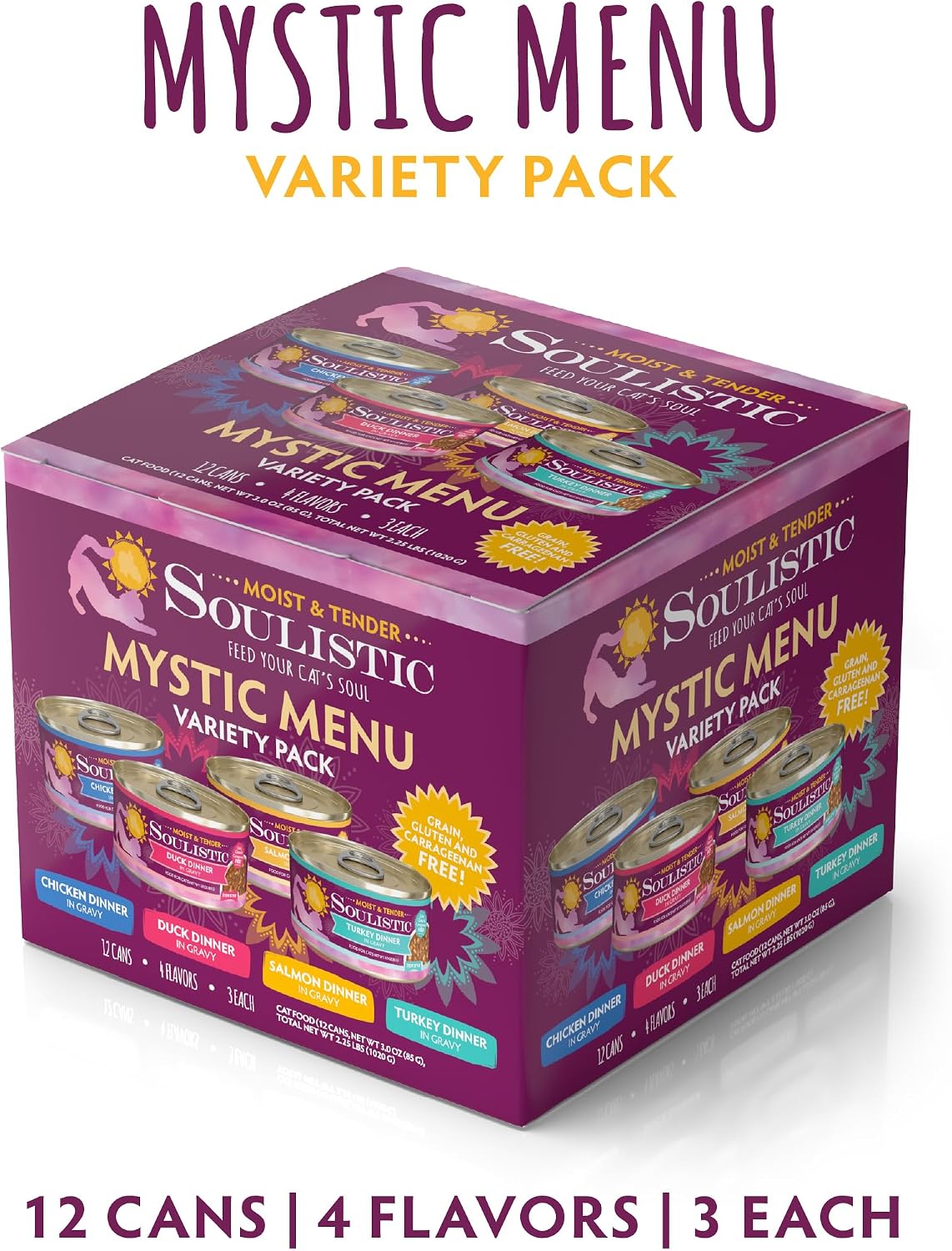 Soulistic Moist and Tender, Mystic Menu Variety Pack, 3oz Can, Pack of 12