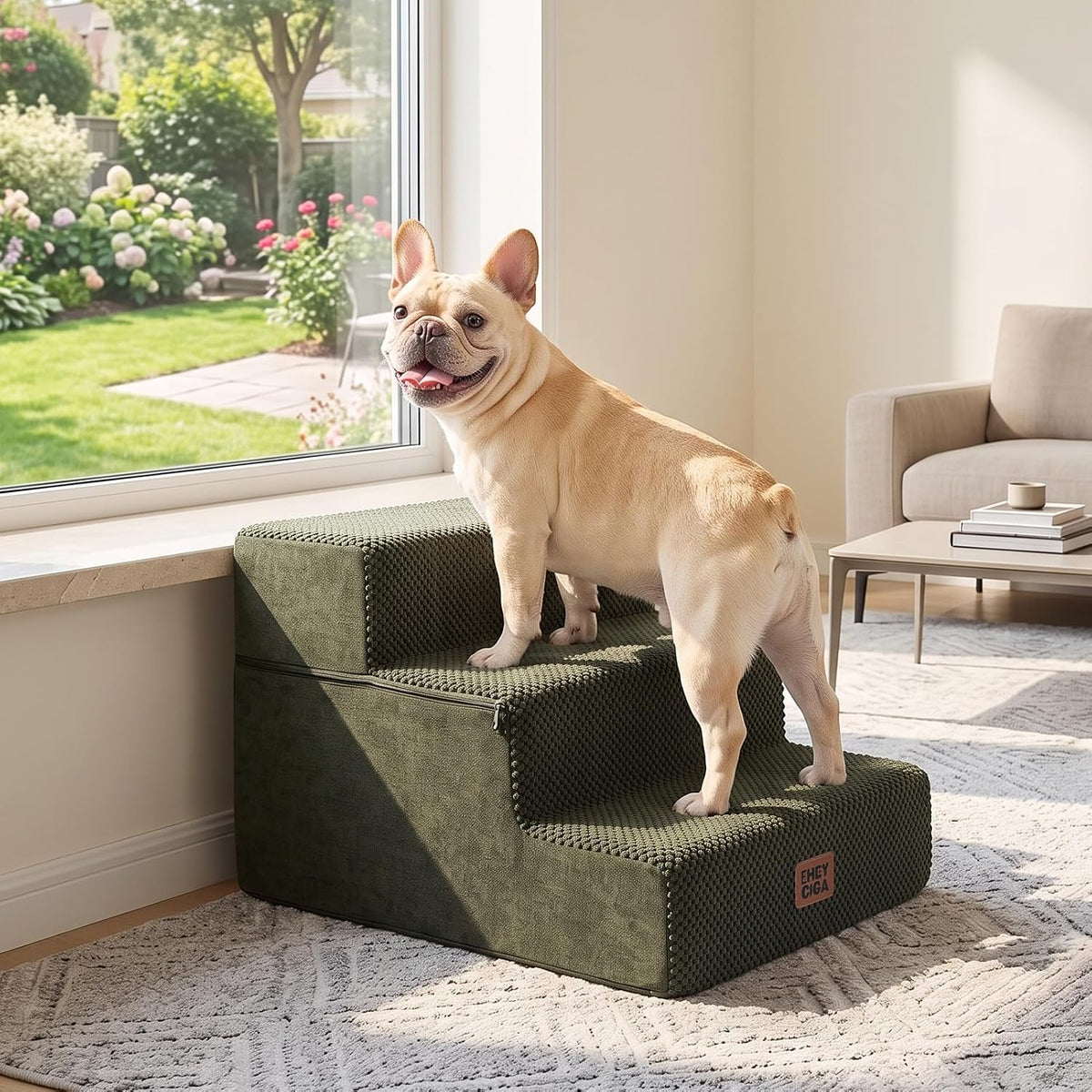 EHEYCIGA Dog Stairs 13.5" H, 3-Step Extra Wide Dog Steps