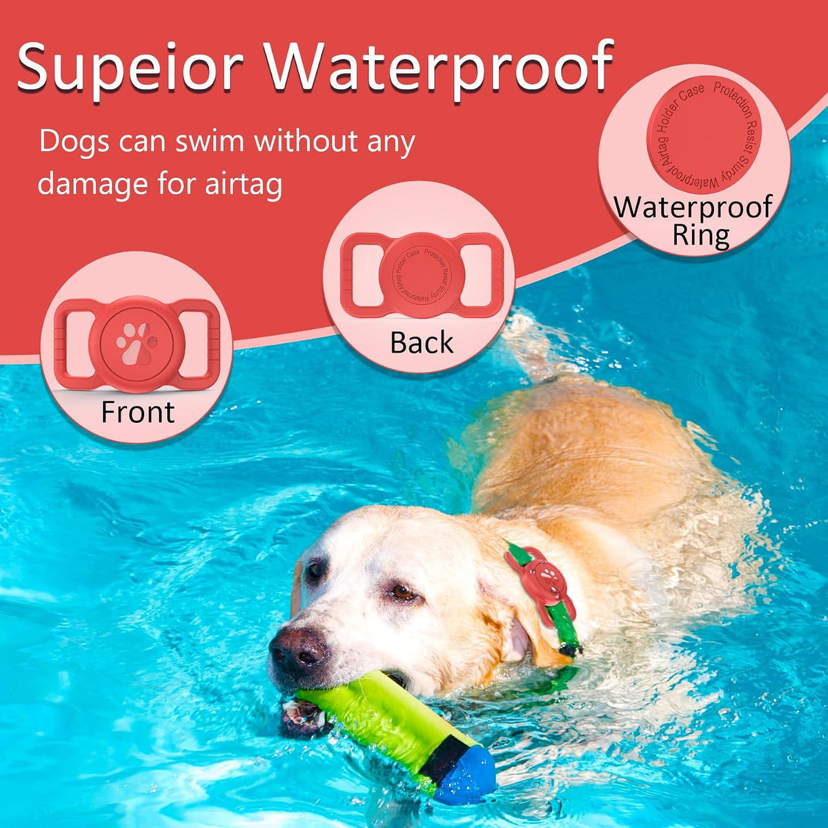 SANKALA [1 Pack] Waterproof Dog Airtag Holder, Red