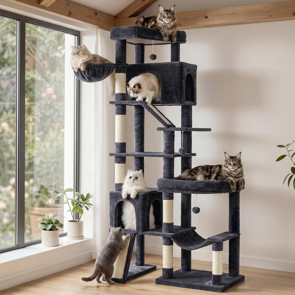 Feandrea Cat Tree, 79.5" Heavy Duty Cat Tower Condo for Indoors, Dark Gray