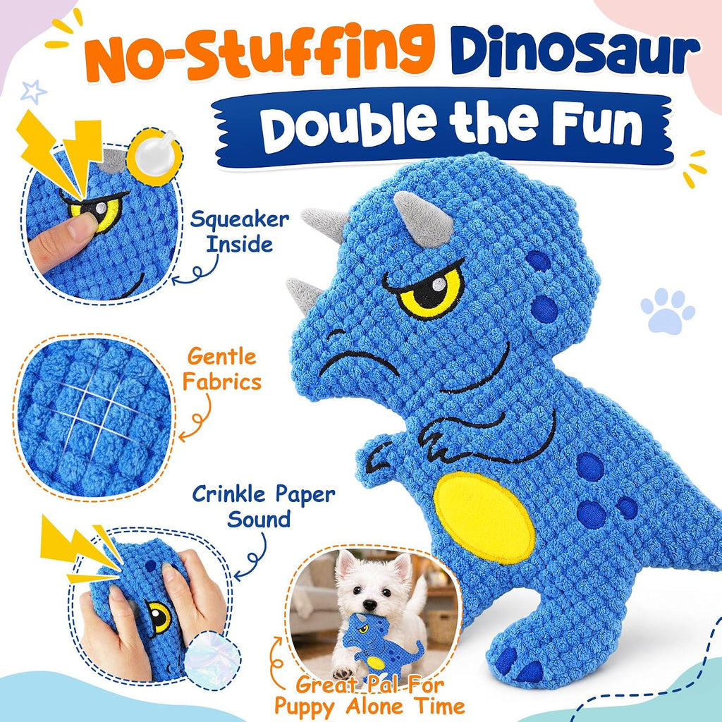 KIPRITII 9 Pack Puppy Toys for Teething, Small Dog Toys Set Keep Dogs Busy | No-Stuffing Dinosaur-Shaped Toy, Squeaky & Chew Play, Tug & Fetch, Boredom Relief, Indoor Play, Outdoor Interaction