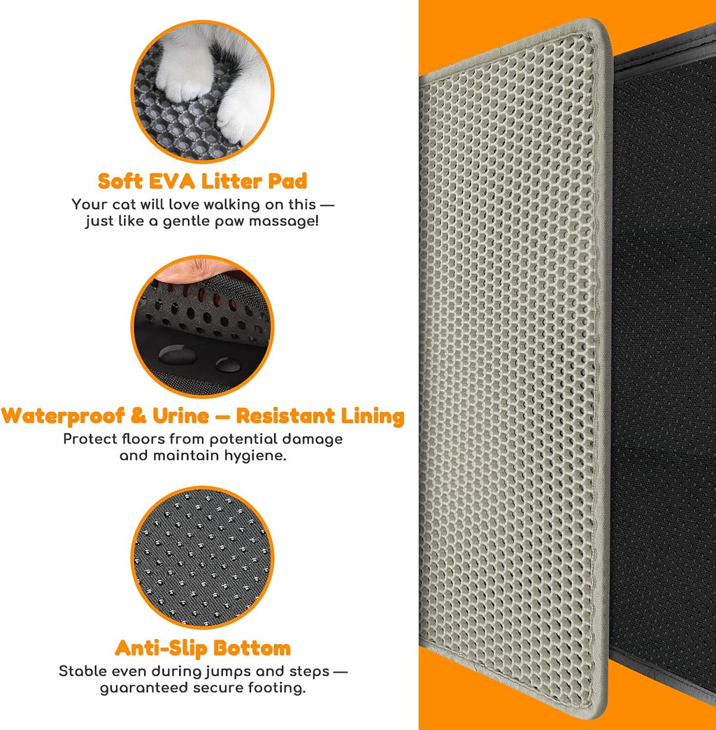 Cat Litter Mat 35"x24",Double Layer EVA litterbox Mat Beige | Extra Large Honeycomb, Waterproof & non-slip, Odor-free, easy clean, washable durable floor protector,scatter control