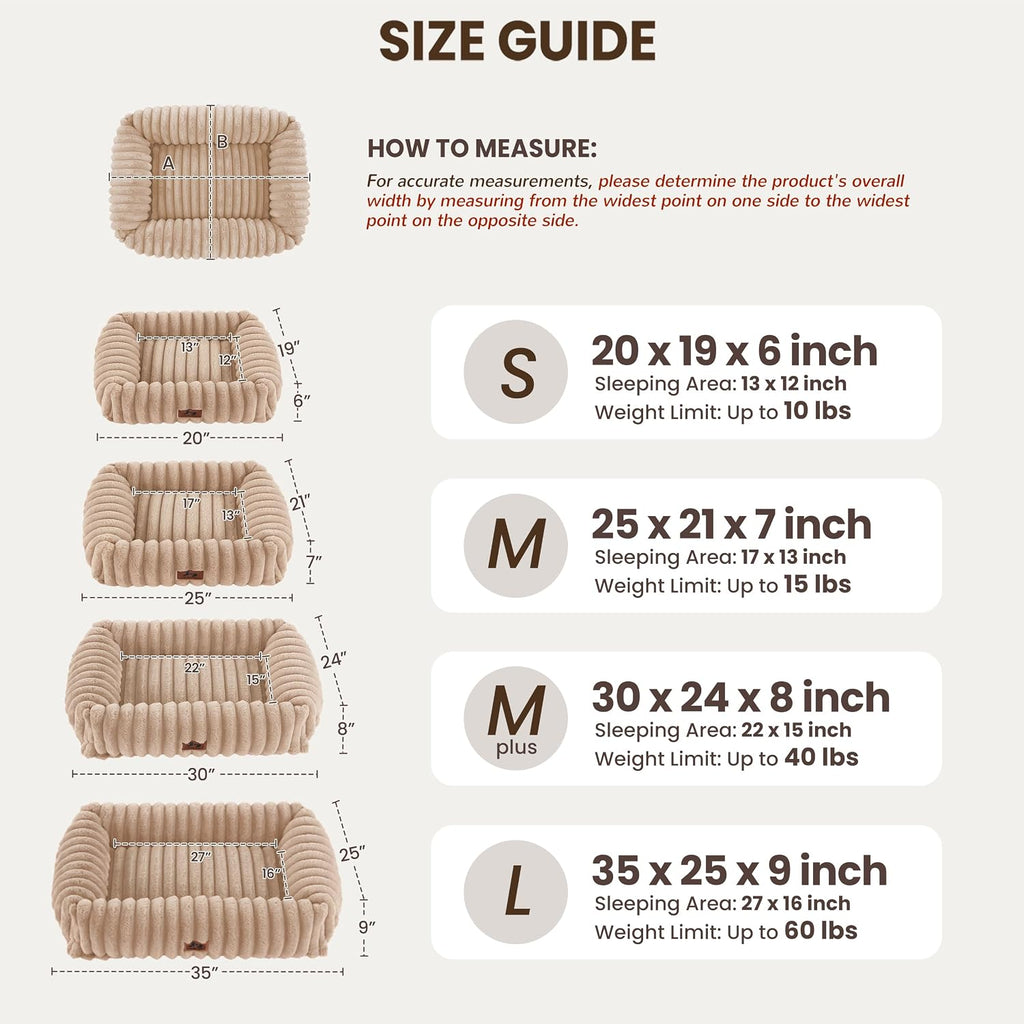 Dog Bed Medium Size Dog, Rectangle Orthopedic Pet Bed for Car and Indoor, Comfort Fluffy Memory Foam Dog Beds with Anti-Slip Bottom, Camel (30x24x8 inches)