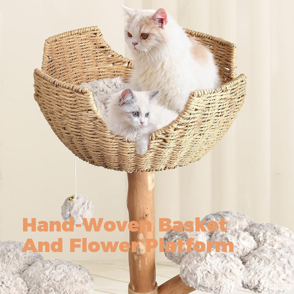 Easyego Modern Cat Tree, 43.3" Aesthetic Wood Cat Tree Tower for Large Cats, Luxury Cat Condo with Scratching Posts and Flower Platforms, Cat Furniture, Bullet Gray