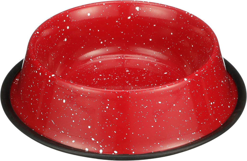 Neater Pet Brands - Outdoor Camping Style Pet Bowl - Enamel Ware Blue Black Granite Colors - Dog Cat No Tip Skid Bowls (64 oz, Red) 