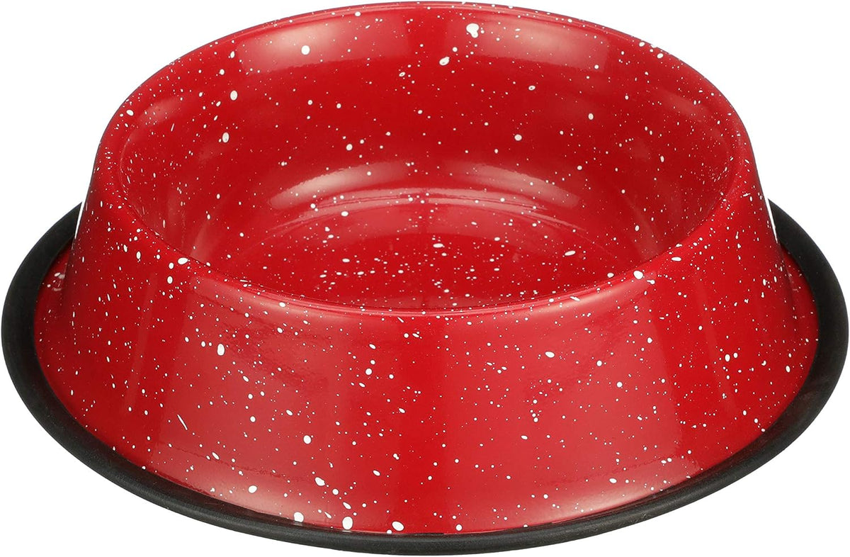 Neater Pet Brands - Outdoor Camping Style Pet Bowl - Enamel Ware Blue Black Granite Colors - Dog Cat No Tip Skid Bowls (64 oz, Red) 