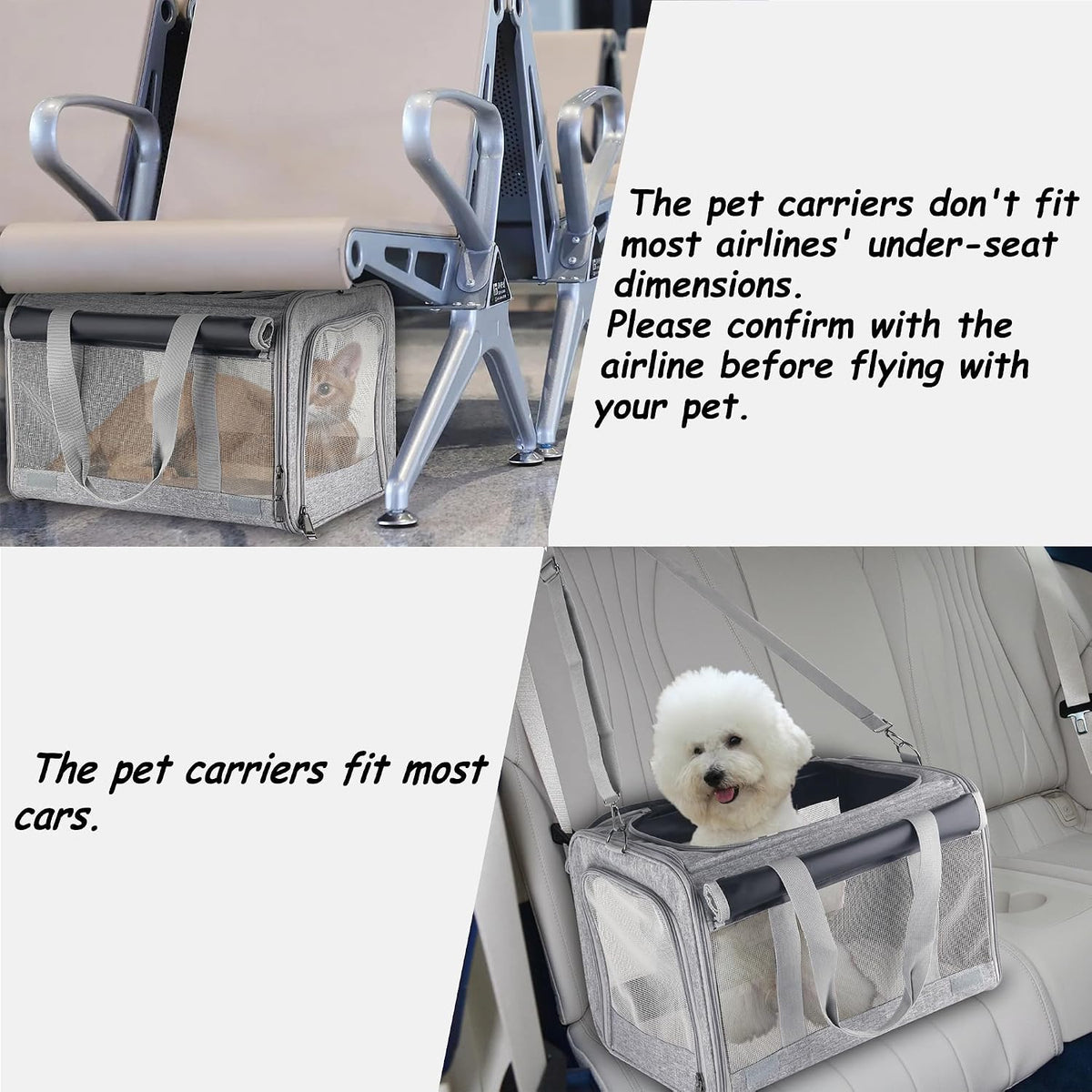 Large cat Carrier Pet Carrier Dog Carrier for Cats Dogs Soft Sided Cat Travel Carrier Airline Approved Rabbit Carrier Reptile Carrier Small Animal Carriers Kitten Carrier(Large Grey)