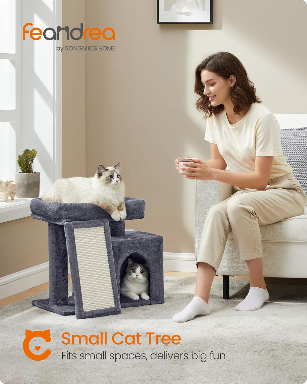 Feandrea Cat Tree, 18.3-in Small Cat Tower, Cute Kittens Condo, Dark Gray