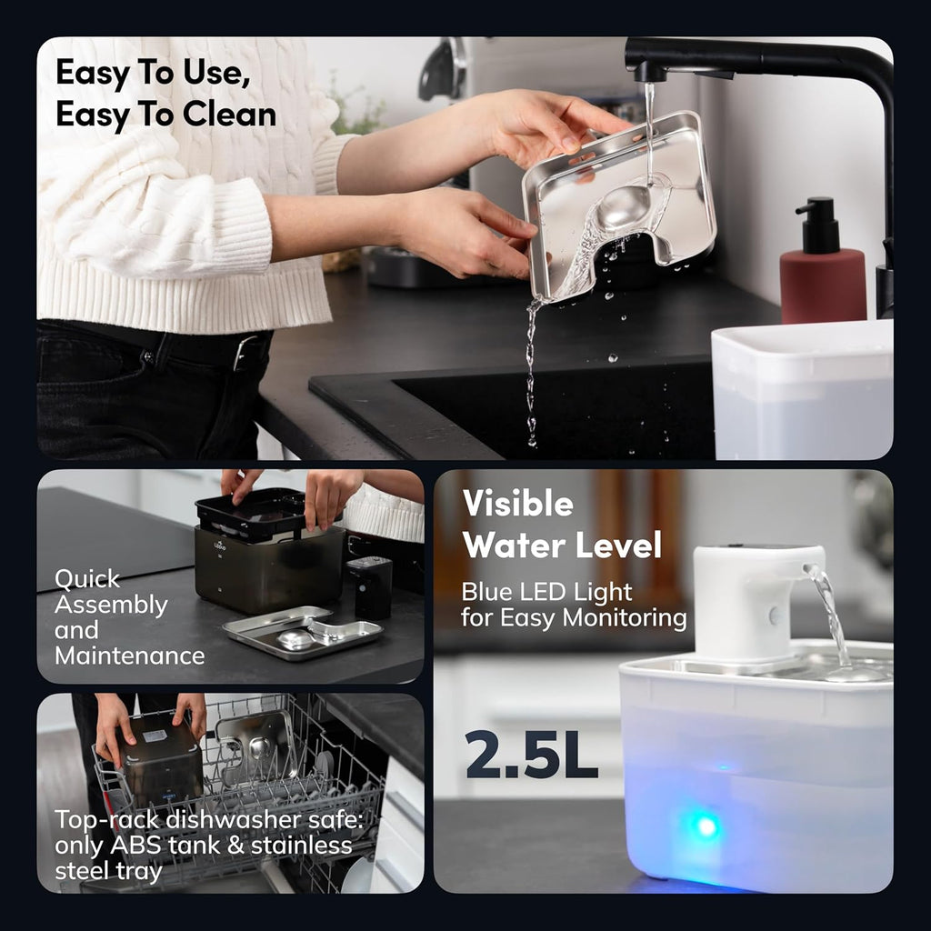 Cat Water Fountain Cordless, 88oz/2.6L Wireless Pet Water Fountains for Cats Indoor, Battery Operated Cat Drinking Fountain with Motion Sensor, Ultra Quiet Pump, BPA-Free, Black + 6 Filters