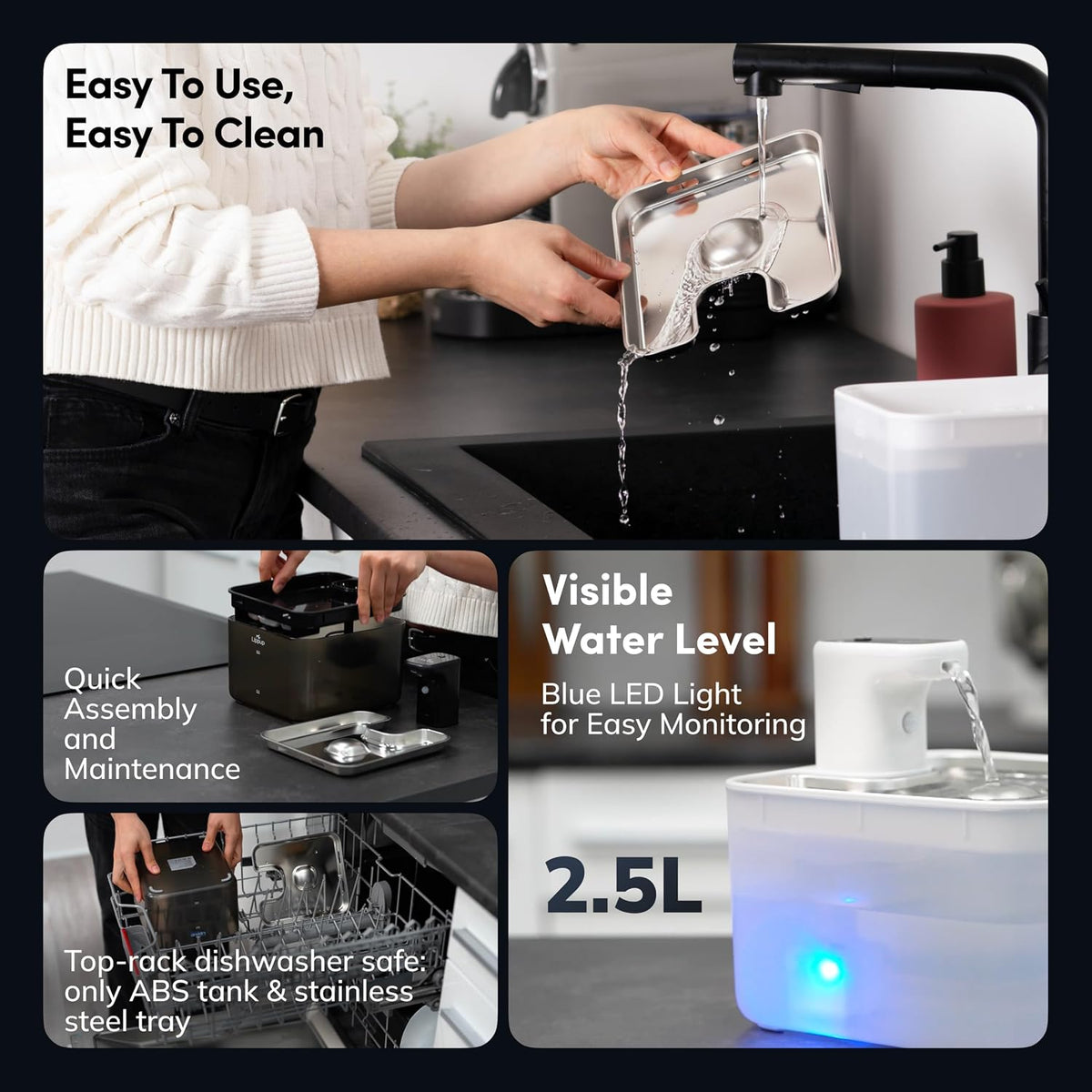 Cat Water Fountain Cordless, 88oz/2.6L Wireless Pet Water Fountains for Cats Indoor, Battery Operated Cat Drinking Fountain with Motion Sensor, Ultra Quiet Pump, BPA-Free, Black + 6 Filters