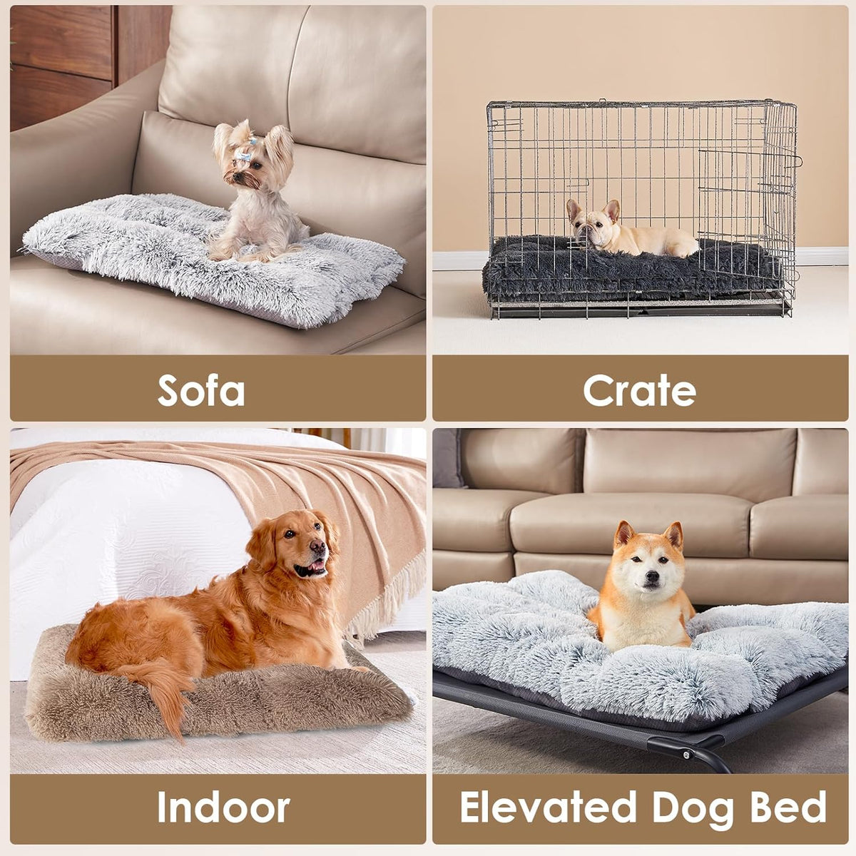 EHEYCIGA Fluffy Dog Crate Bed, Plush XX Large Dog Pillow, Camel