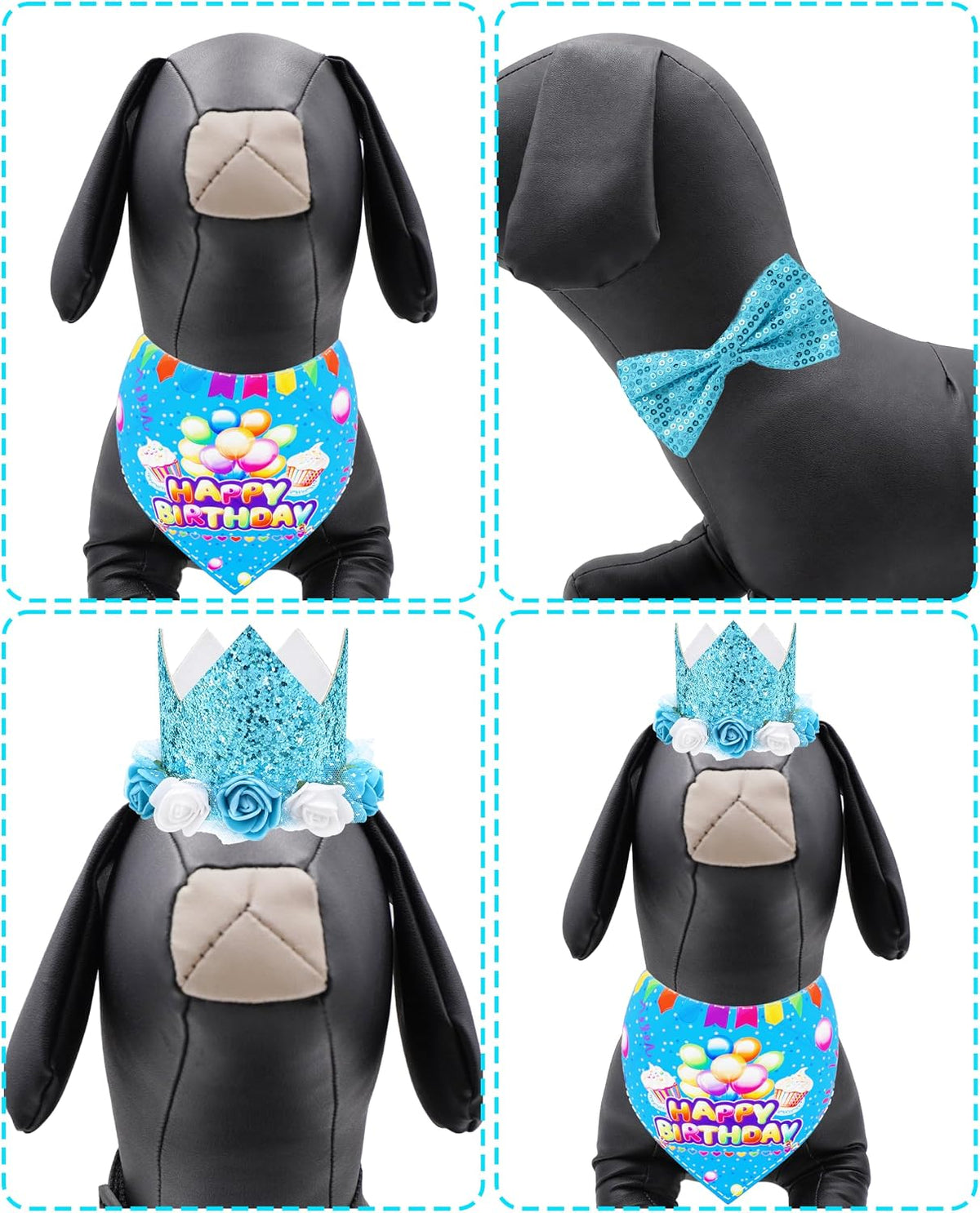 PET SHOW Dog Birthday Party Decorations Blue Crown with Bandana & Bowtie