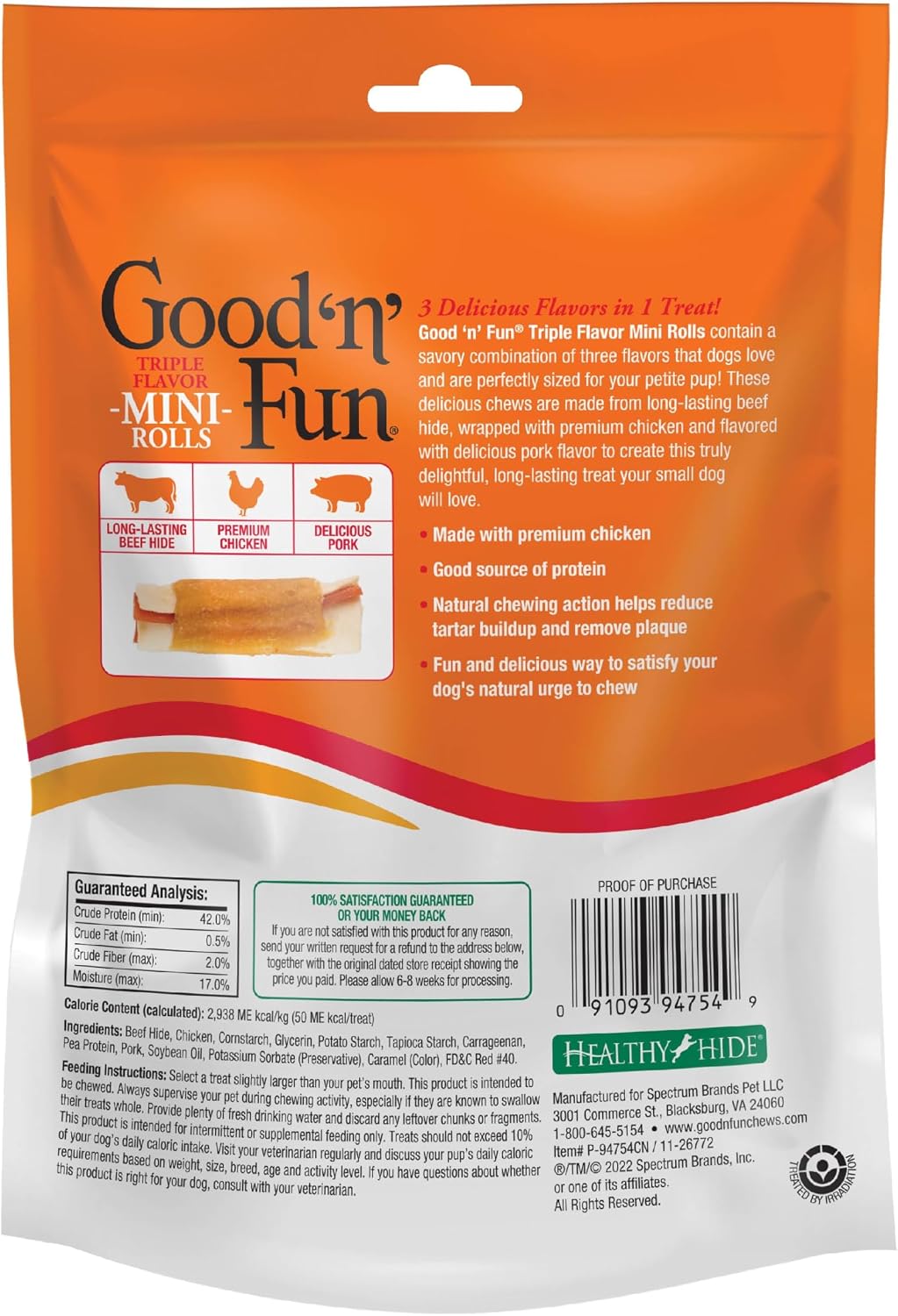 GOOD 'N' FUN Mini Roll Long-Lasting Dog Treat for Small Dogs, 8 oz