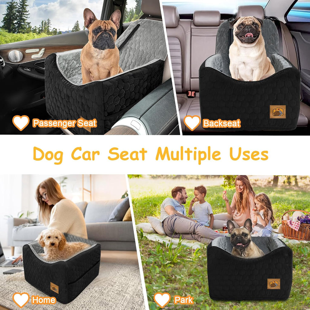 Dog Car Seat for Small/Medium Dogs, Memory Foam Dog Booster Seat, Travel Safety Per Car Seat with Washable Removable Cover, Storage Pockets, up to 35 lbs(BlackGray)
