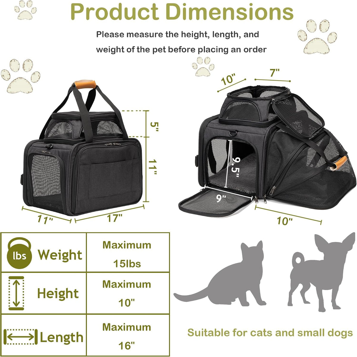 JUNGYOON Cat Carrier, Expandable Airline-Approved Soft-Sided Pet Travel Bag for Cats, Small Dogs & Small Pets, Breathable Mesh Design with Multi-Pockets & Fleece Pad (Dark Grey)