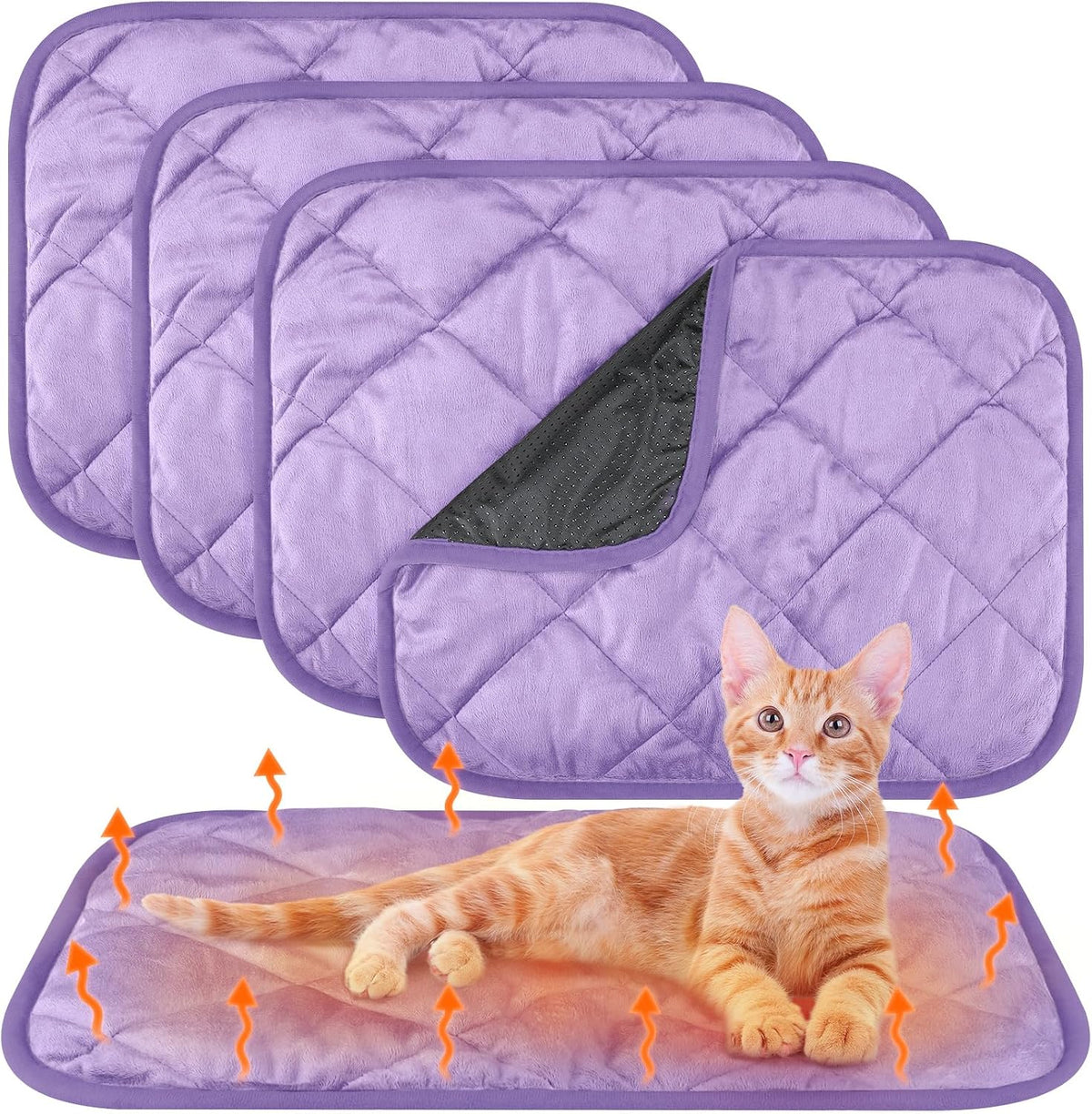4 Pack Self Heating Cat Pad Self Warming Dog Mat, 16 x 20 Inch, Purple