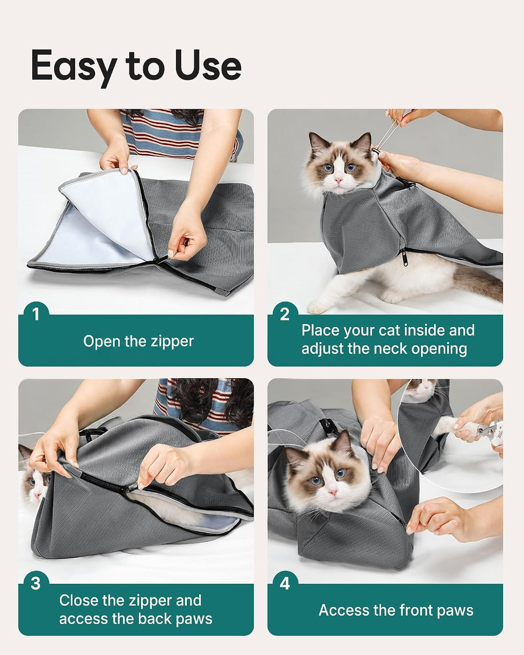Cat Carrier Pouch, Soft Cat Grooming Restraint Bag for Vet Visits