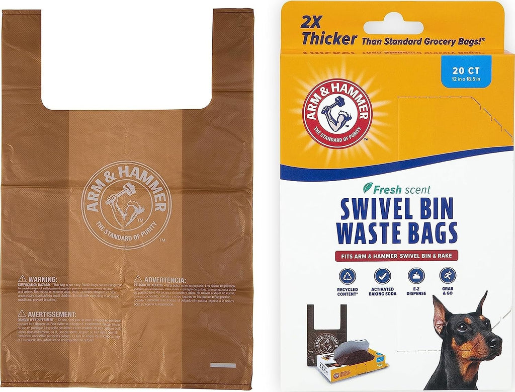 Arm and Hammer Heavy Duty Dog Waste Bags, Swivel Bin Rake Refill, 20 Count | For Swivel Bin and Rake Dog Pooper Scooper, Packaging May Vary