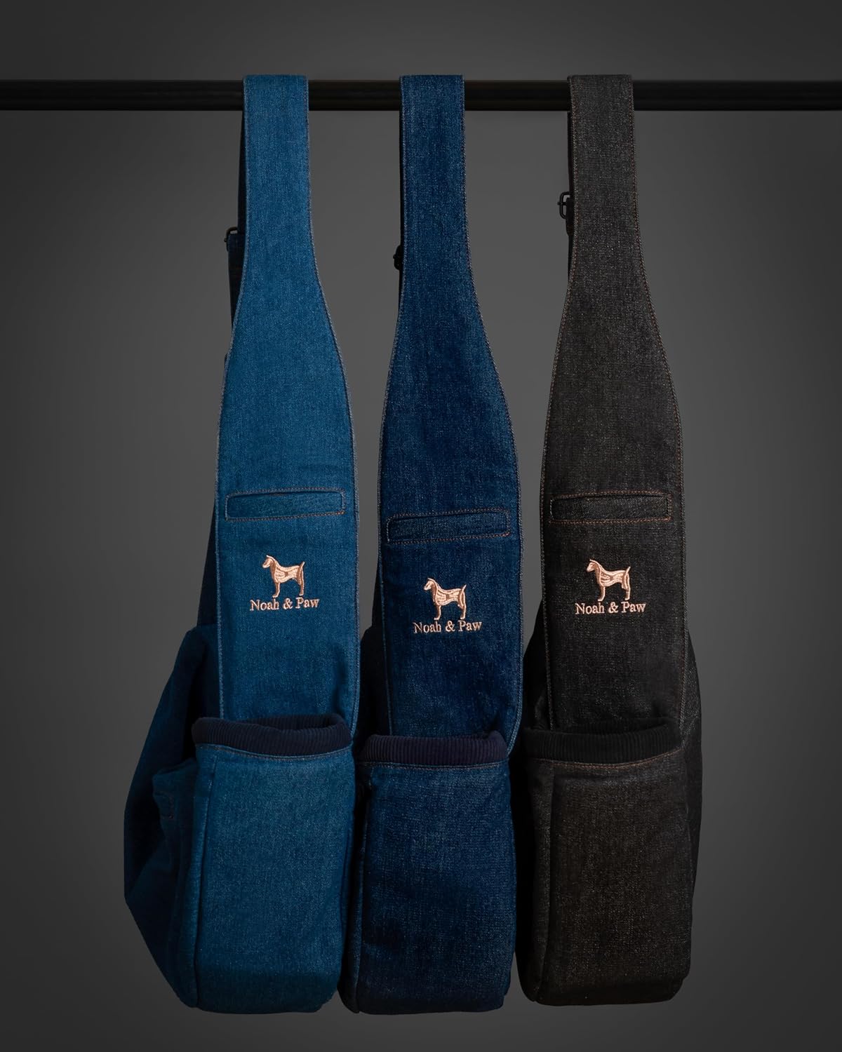 Noah & Paw Dog Sling Carrier for Small Dogs 3-10lb, Dog Sling for Small Dogs and Cats, Dog Carrier with Adjustable Padded Strap, Vegan Denim Lined with Fur, 3X Safety Features, Machine Washable
