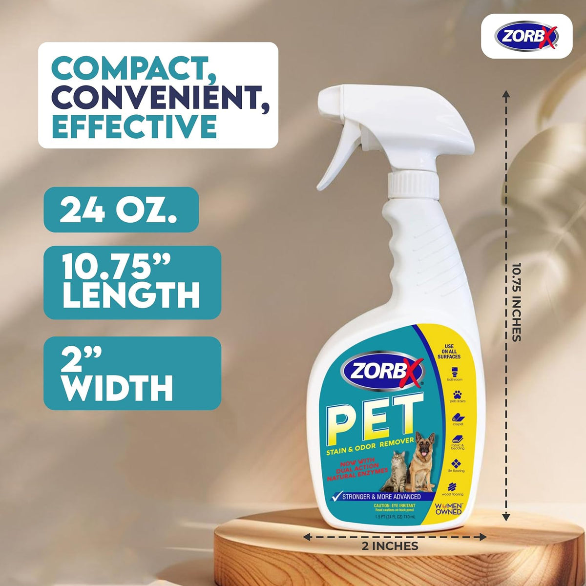 ZORBX Dual Action Enzyme Pet Stain & Odor Remover Spray 24 Oz