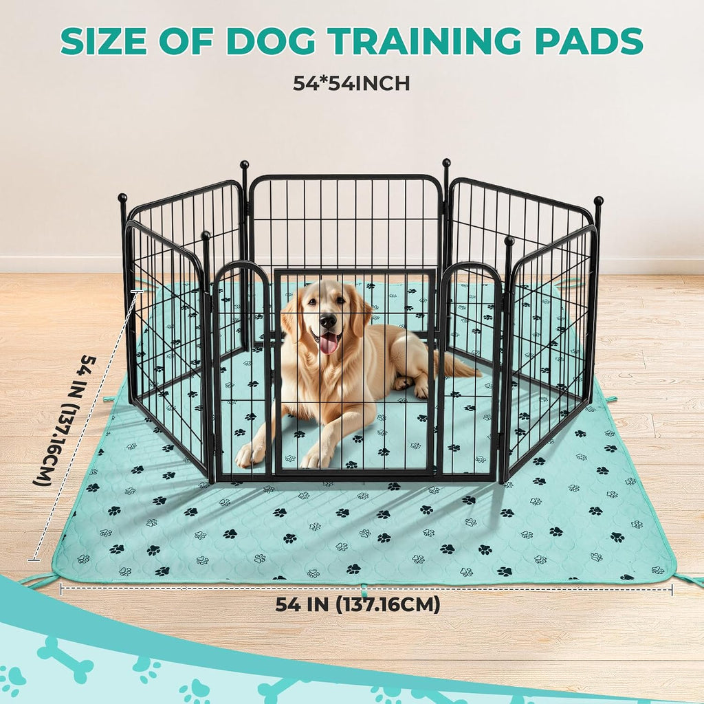 Fostanfly Washable Pee Pads for Dogs, Leak-Proof, 54"x54"-2 Pack, Green | Ultra-Absorbent, Waterproof, Non-Slip, Large Reusable Pee Pads for Puppy Potty Training, Crate and Playpen with 8 Tie Straps