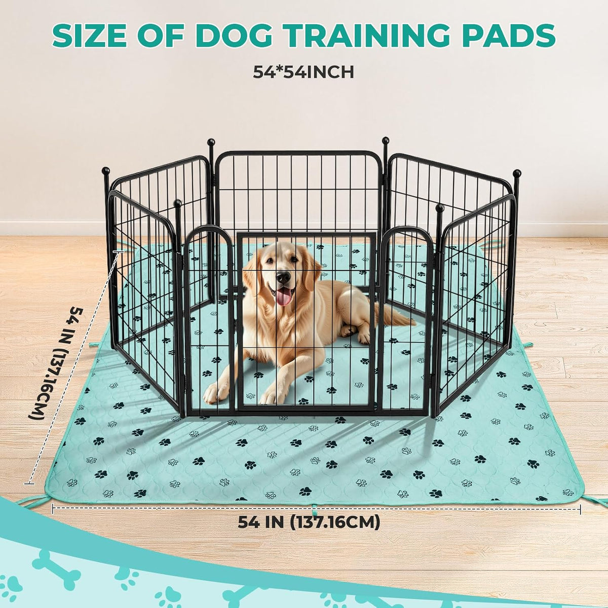 Fostanfly Washable Pee Pads for Dogs, Leak-Proof, 54"x54"-2 Pack, Green | Ultra-Absorbent, Waterproof, Non-Slip, Large Reusable Pee Pads for Puppy Potty Training, Crate and Playpen with 8 Tie Straps