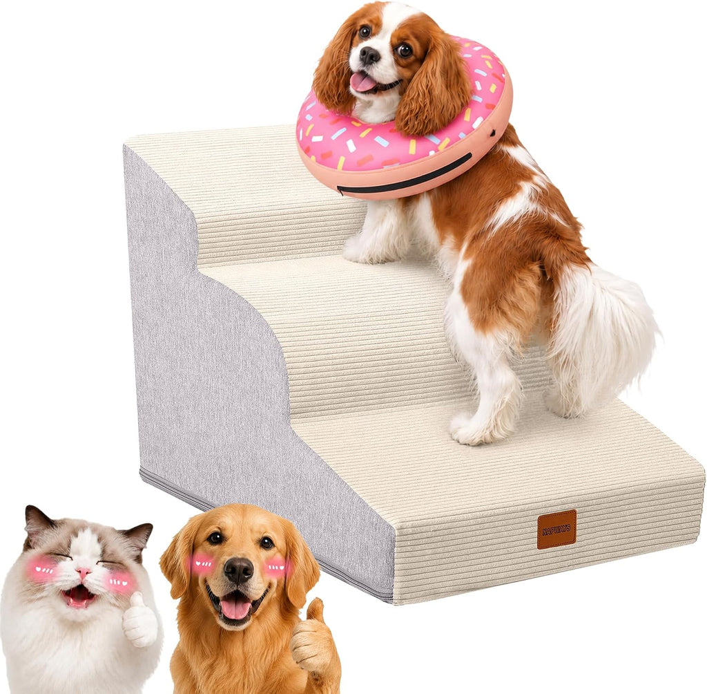 3-Step Curved Dog Stairs 15.7" H for Small Dogs Low Couch & Sofa
