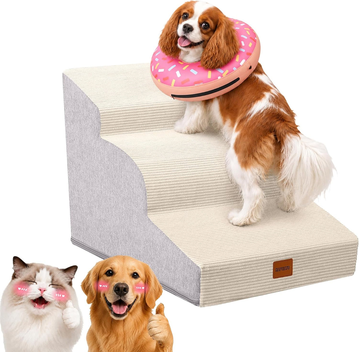 3-Step Curved Dog Stairs 15.7" H for Small Dogs Low Couch & Sofa