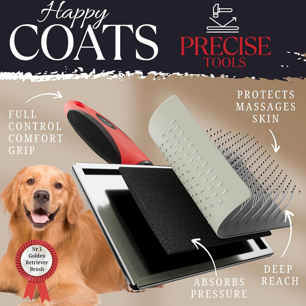 Dog Slicker Brush - Large - Protective Ball Tipped Pins Massages Pet Skin - Professional Groomer Dog Brush for Goldendoodle - Golden Retriever Brush (Large Size) 