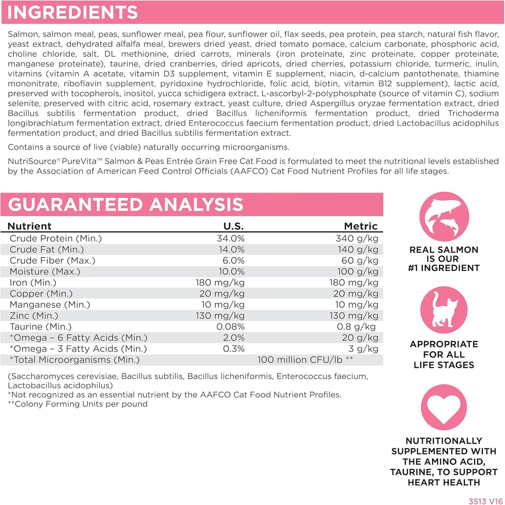 NutriSource PureVita Grain Free Salmon & Peas Entrée Dry Cat Food