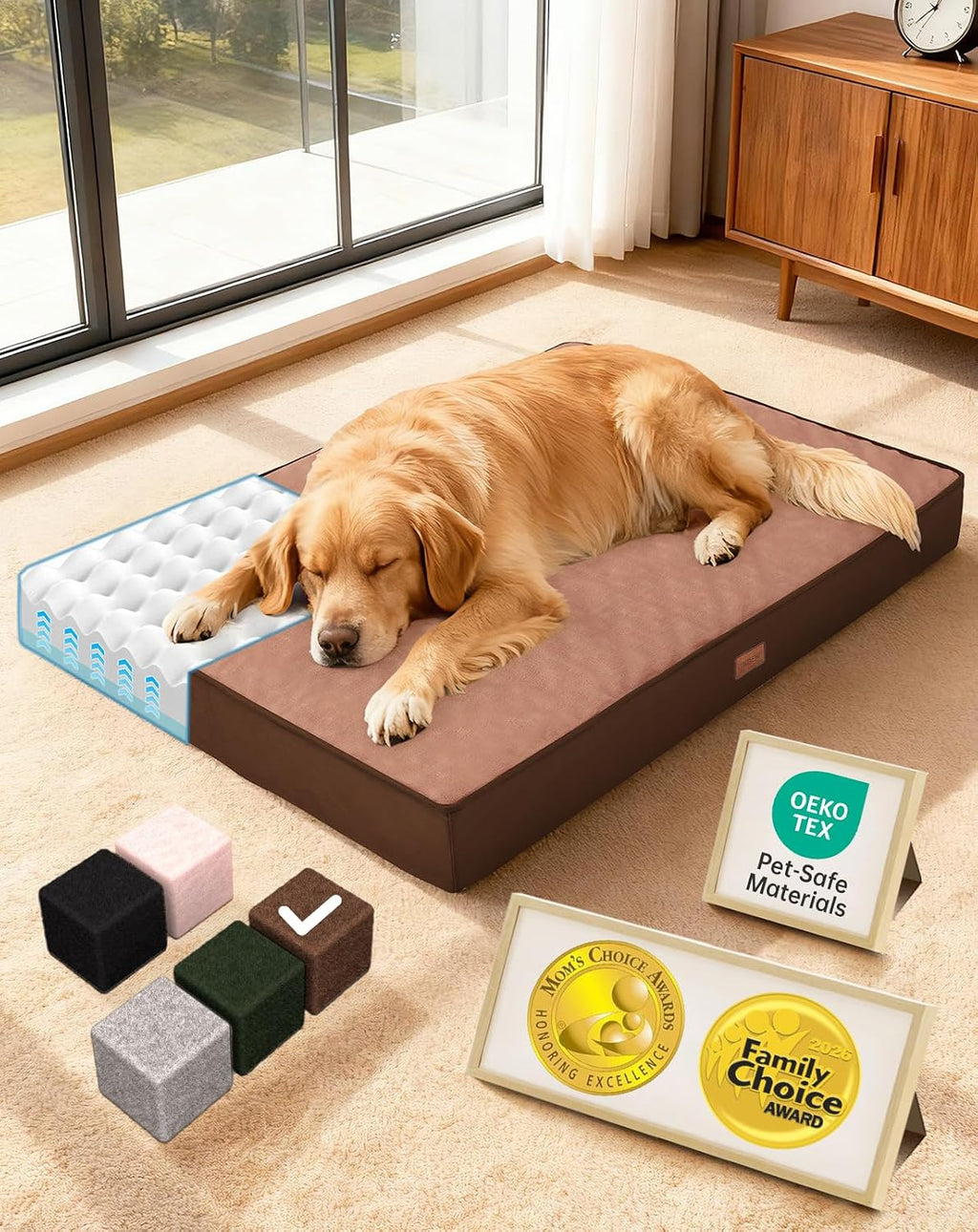 OhGeni Orthopedic Large Dog Bed, Reversible Memory Foam, 41 inch-XL(Brown)