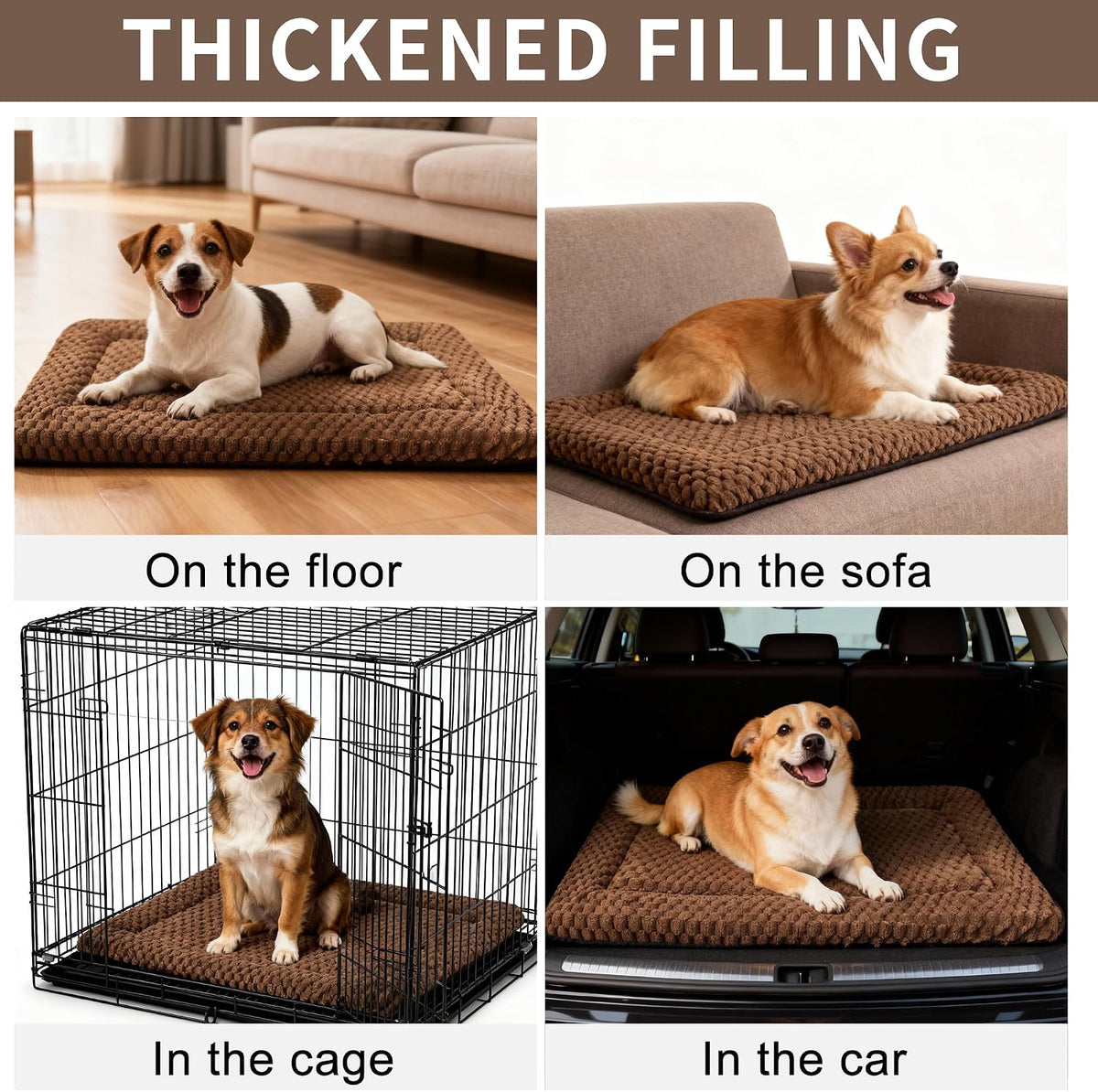 Dog Bed Mat,Reversible & Ultra Soft Kennel Pad-Machine Washable Pet Bed for Dogs & Cats-All-Weather Crate Liner for Crates,Carriers & Travel (Dark Brown, 30" L x 20" W x 1.5" Th)