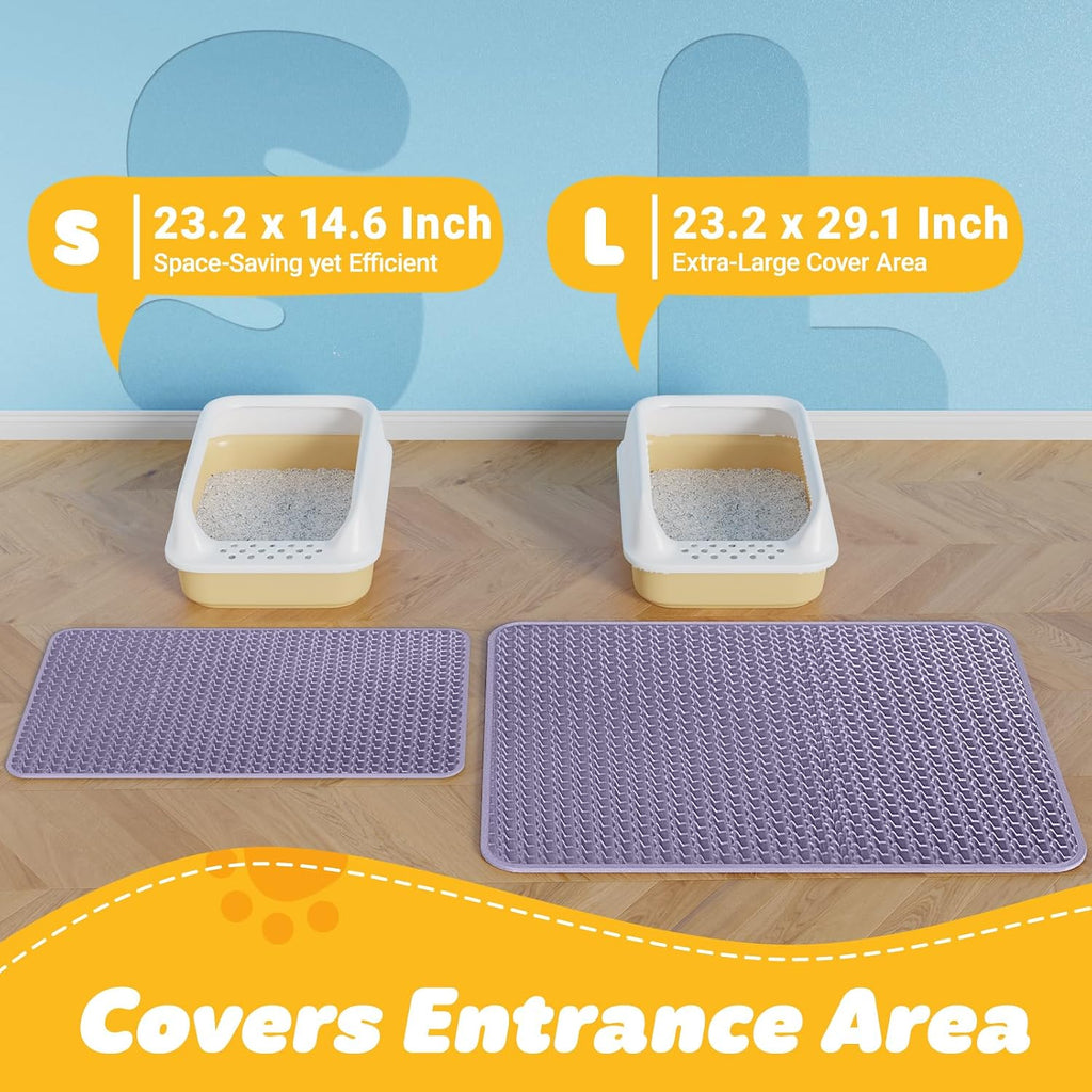 Powools Cat Litter Mat, 23.2 x 14.6 in, Waterproof, Non-Slip, Purple | Litter Trapping Mat, Easy to Clean, Litter Box Mat, Urine-Proof, Cat Toilet Training Systems Accessories, Indoor Cats