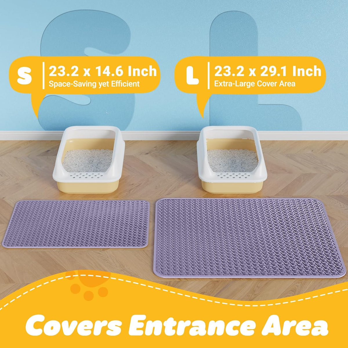 Powools Cat Litter Mat, 23.2 x 14.6 in, Waterproof, Non-Slip, Purple | Litter Trapping Mat, Easy to Clean, Litter Box Mat, Urine-Proof, Cat Toilet Training Systems Accessories, Indoor Cats