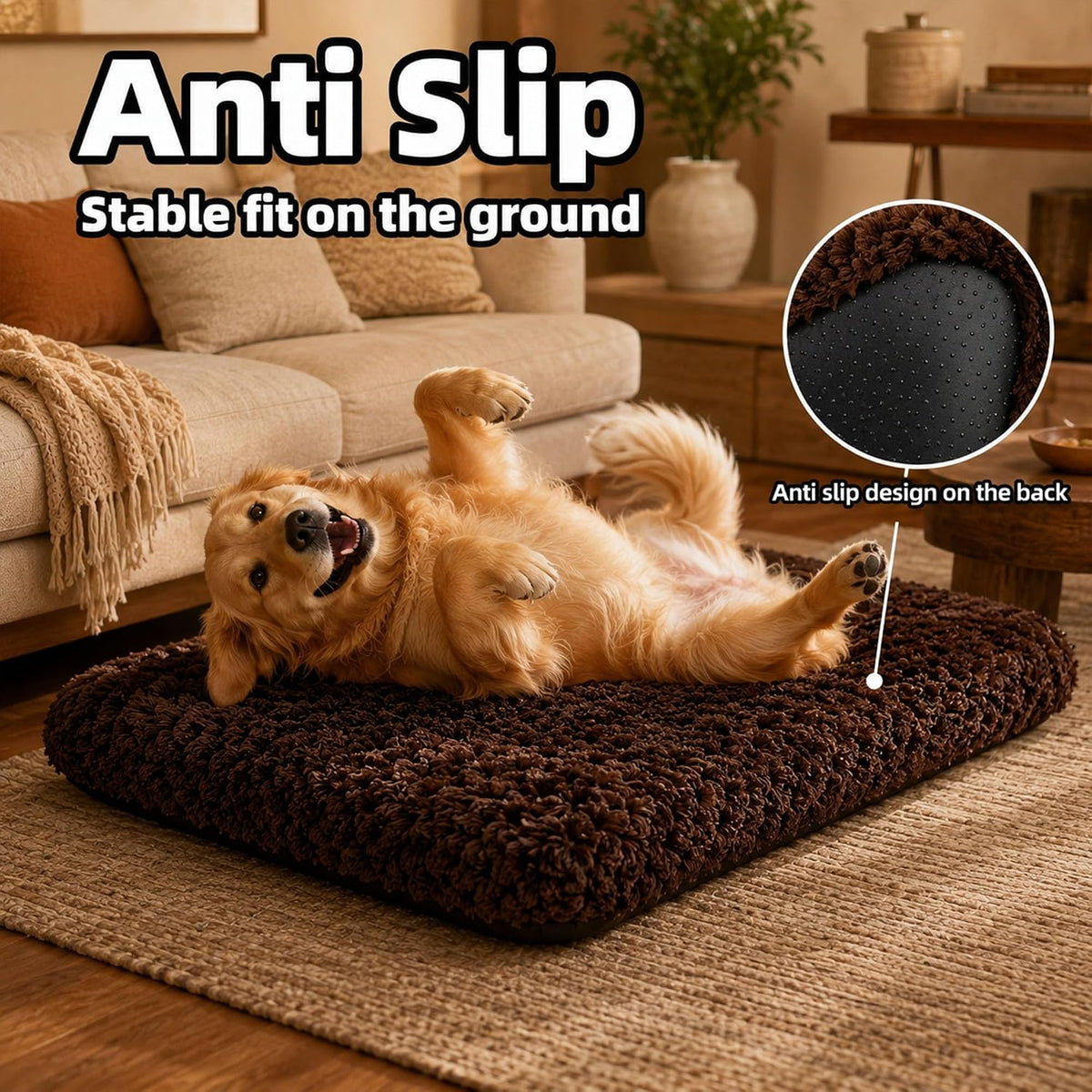 Dog Bed Large Size, Plush Washable Pet Bed Mat, Dog Crate Bed 35"x23"
