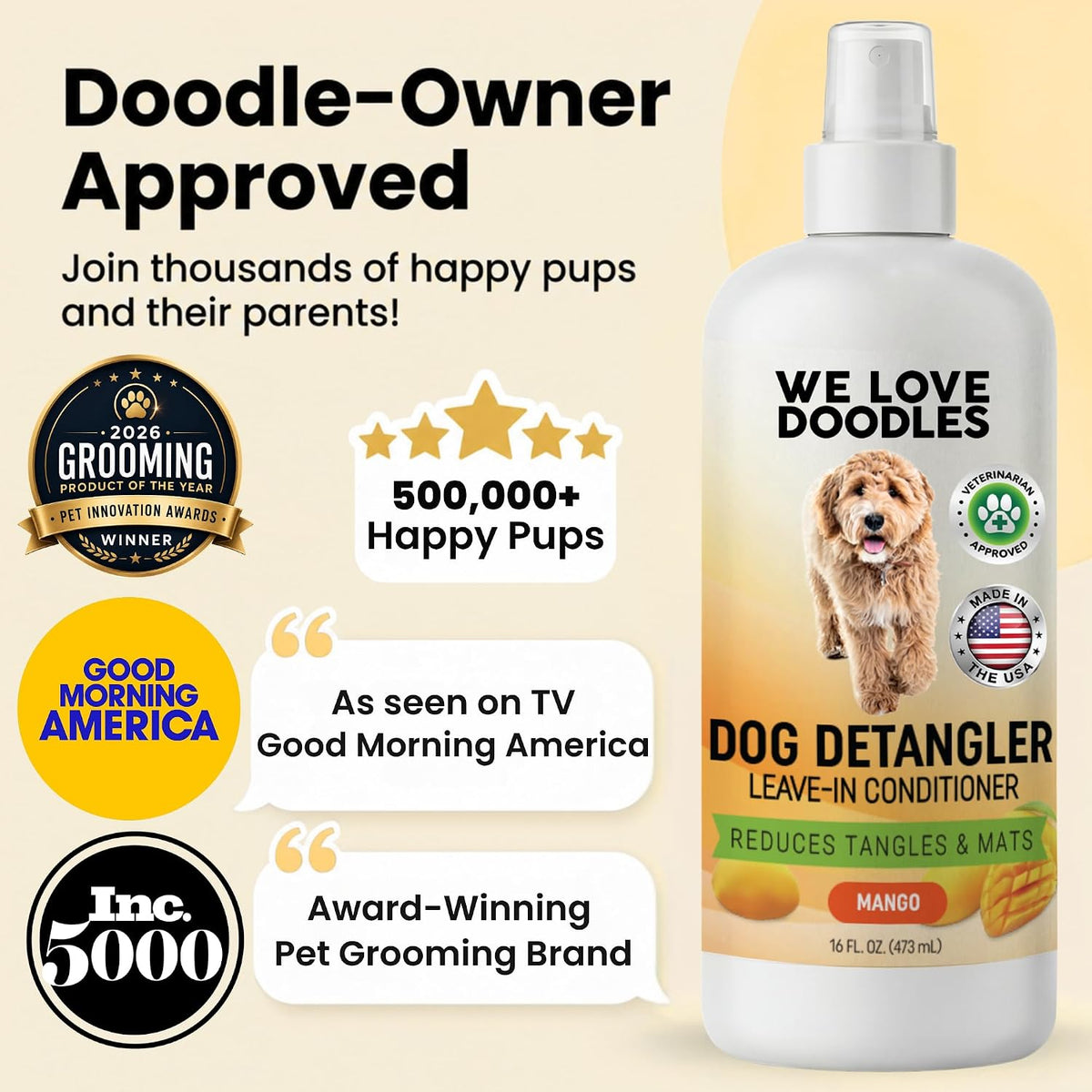 Dog Detangler Spray, Leave-in Conditioner Spray for Dogs, Mango, 16 oz