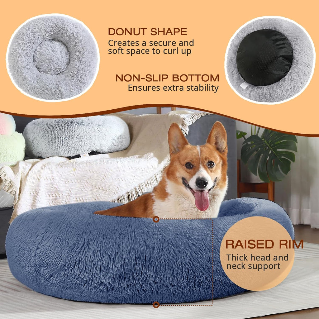 JOLLYVOGUE Dog Bed, Calming Anti-Anxiety Large Dog Bed, Fluffy Donut Cushion for Medium and Large Pets (27")