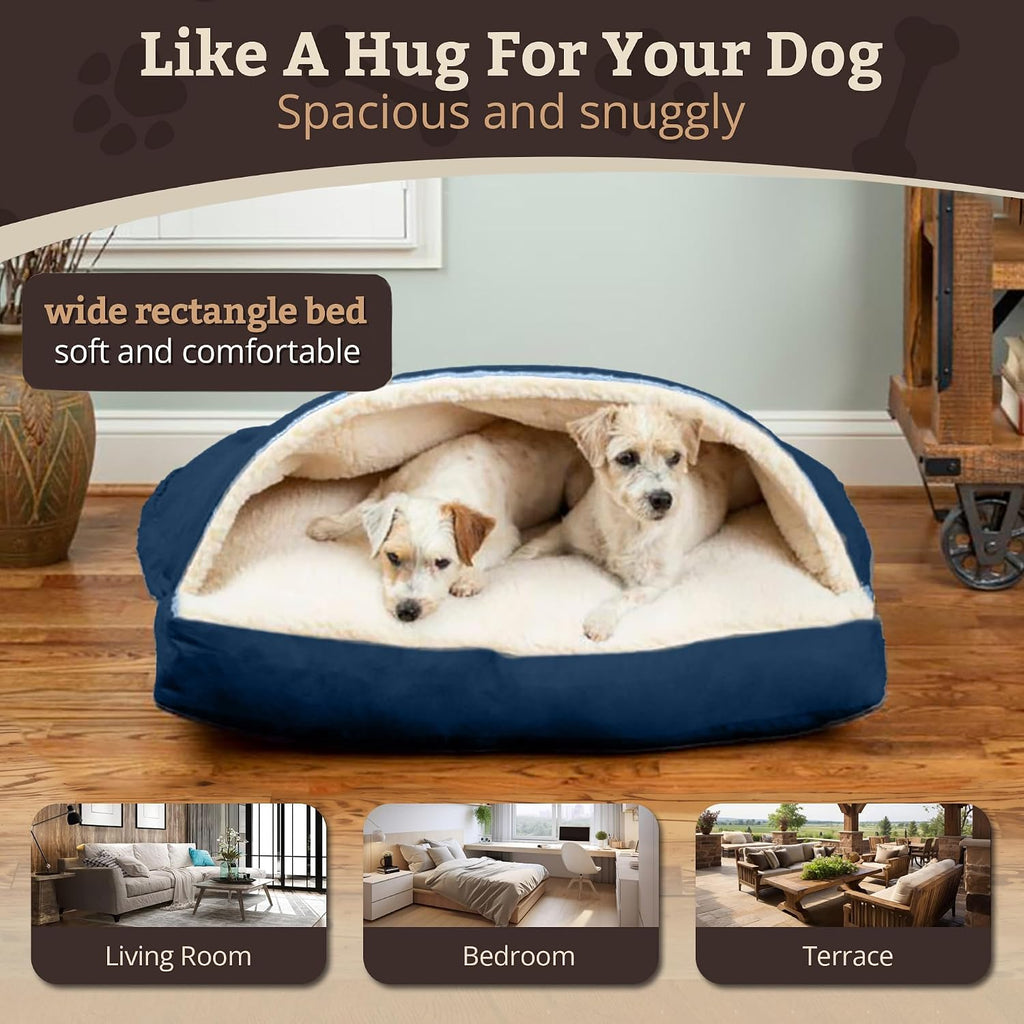 Snoozer Rectangle Cozy Cave Dog Bed, Hooded Dog Bed, Sapphire (S)