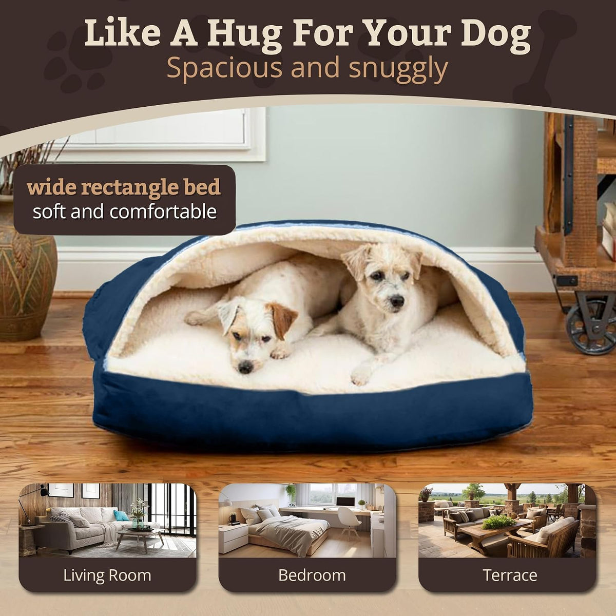 Snoozer Rectangle Cozy Cave Dog Bed, Hooded Dog Bed, Sapphire (S)