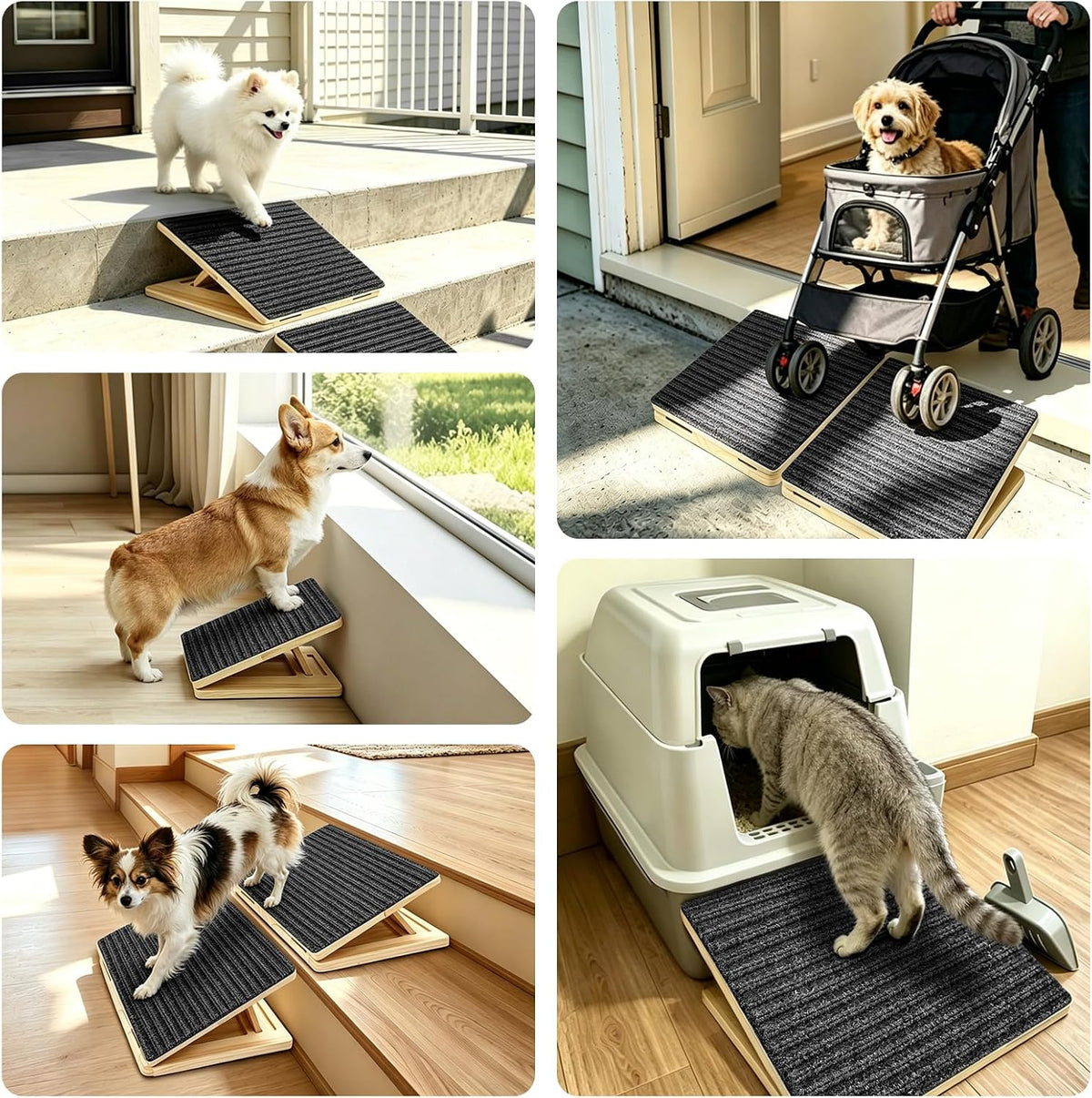 6-Pack Small Dog Ramp for Stairs, Adjustable Gentle Low-Angle Wooden Pet Stair Wedges, Non-Slip Carpet Surface, No Assembly Portable Sturdy Pet Steps for Small Dogs, Senior, Injured, Short-Legged