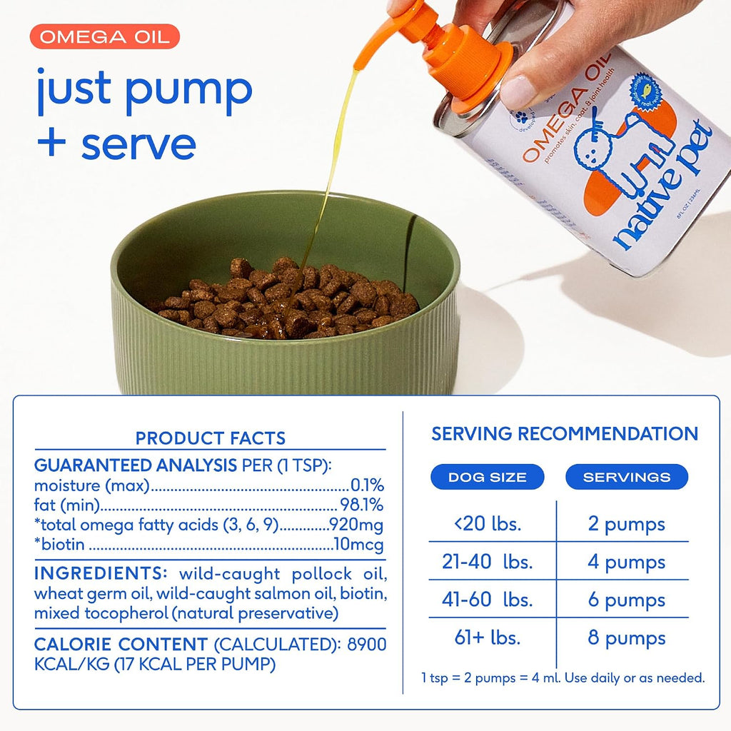 Native Pet Omega 3 Fish Oil for Dogs 8Oz & Probiotics for Dogs 8.2Oz Powder Food Topper - Fish Oil & Dog Probiotic Powder - Supports Skin, Coat, Gut Health, Heart & Digestion - Vet Formulated
