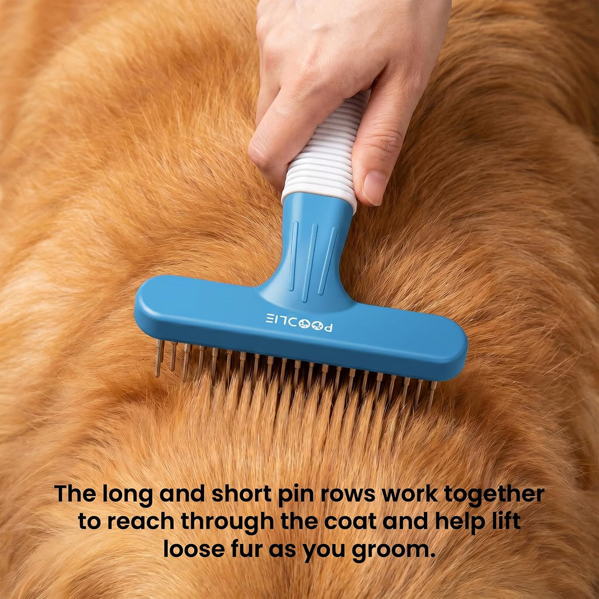 POODLIE Poodle Pet Dog Grooming Rake | Dematting Tool with Stainless Steel Shedding Comb for Pets | 2 Rows of Pins Gently Remove Loose or Tangled Hair from Undercoat (Blue)