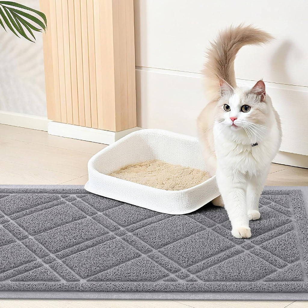 Smiry Cat Litter Box Mat 30x20, Non-Slip Water Resistant Litter Trapping Mat, Easy Clean Less Waste and Urine-Locking Cat Carpet for Indoor, Grey